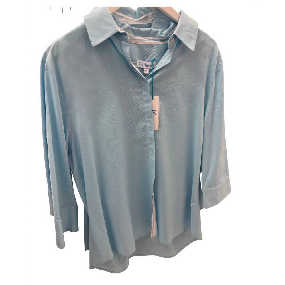 NEW PERLAVERA women's sam slim shirt in blue